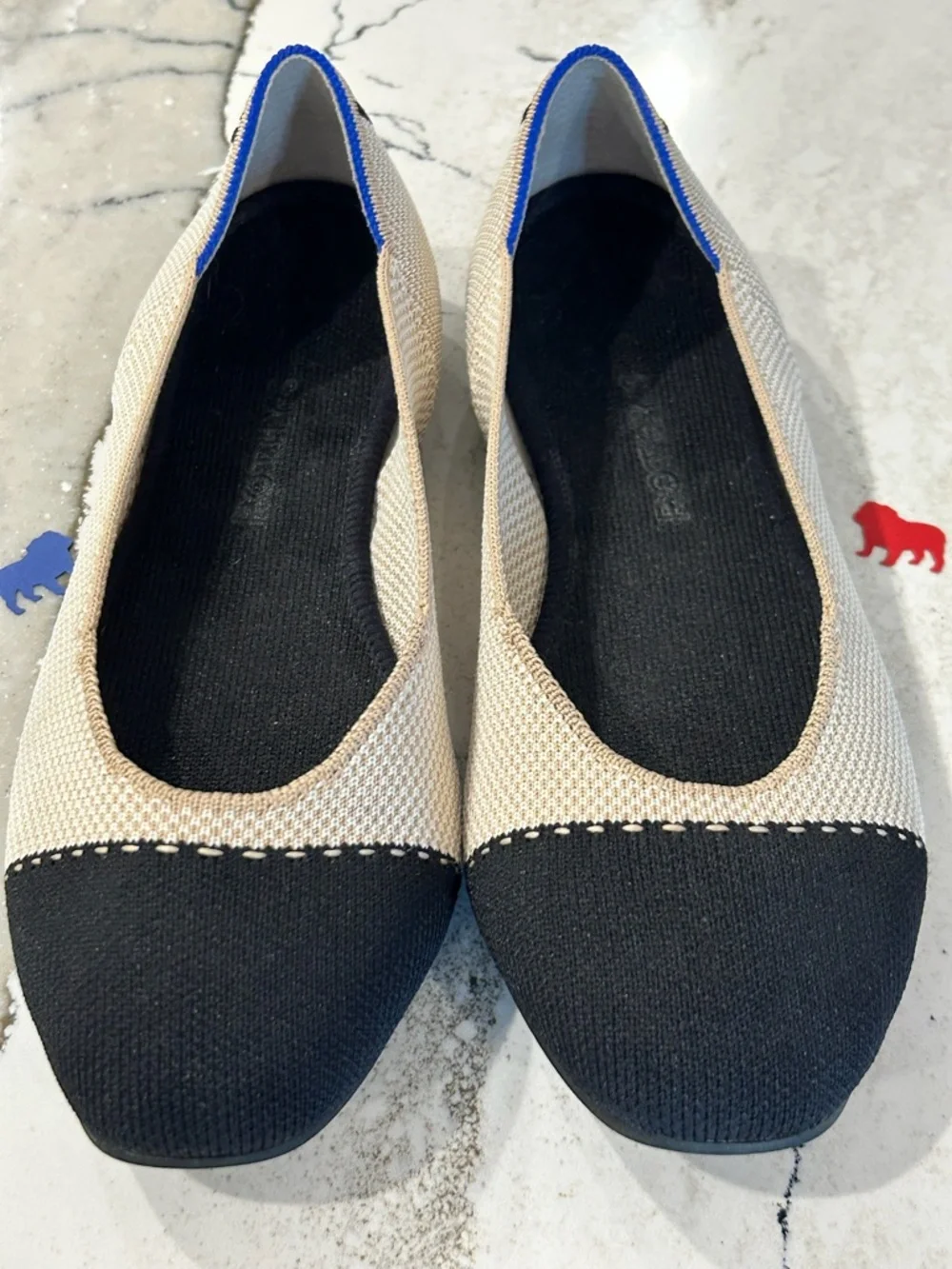 Rothy's Square Tuxedo Captoe Ballet Flats - Black Cream - EUC - Sz 8.5 FREE SHIP